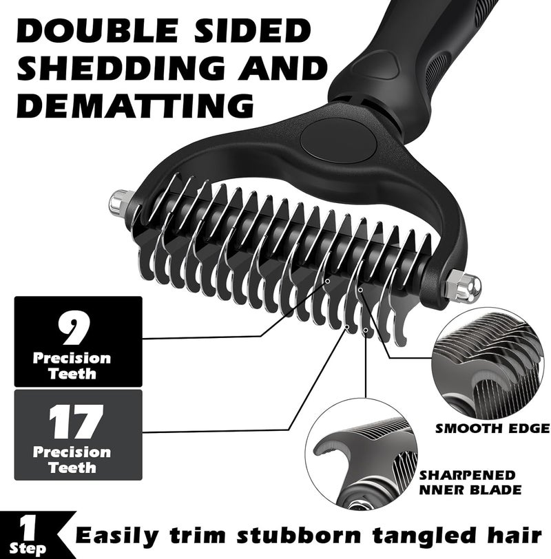 Augwind 3PCS Self Cleaning Slicker Brush & Pet Grooming Rake & Flea Comb for Dogs,Cats and Horses | Double-Sided Dematting Comb & Skin Friendly Deshedding Grooming Tool | Premium Pet Supplies (Black) - Image 2